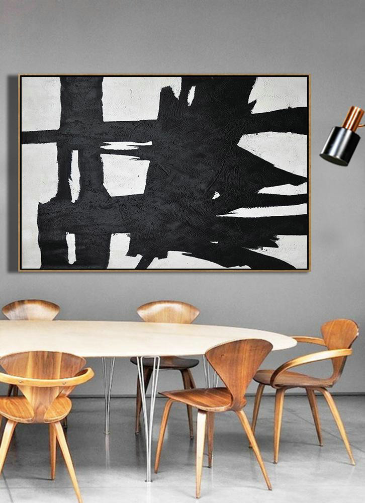 Canvas Artwork For Sale,Horizontal Minimal Painting On Canvas, Black, White And Grey Textured Art - Acrylic Minimailist Painting